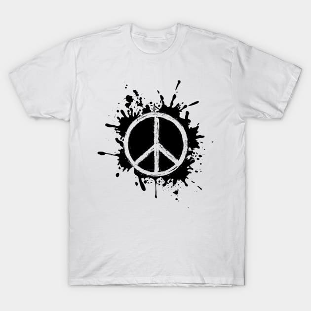 Black Peace Symbol T-Shirt by Florin Tenica